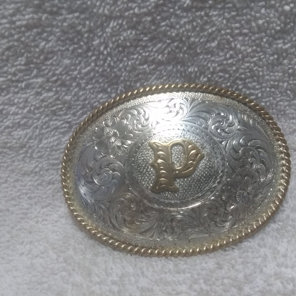 Montana Silversmiths Sterling Silver Plate Letter P Silver Flower Filigree Great - Picture 2 of 11